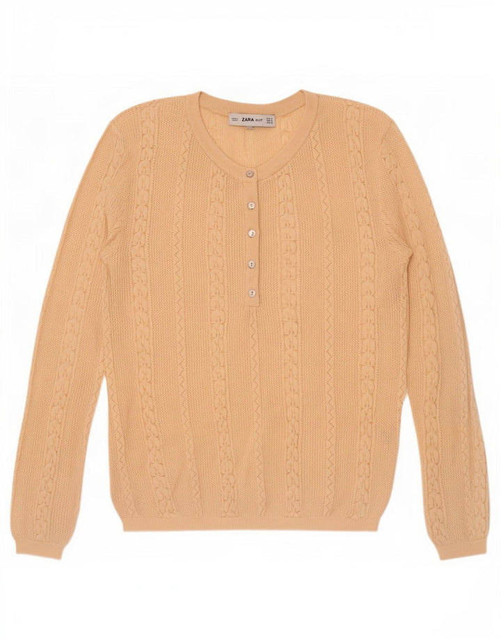 Zara Damen-Pullover mit Knopfkragen, Gr. 12, Mittelbeige