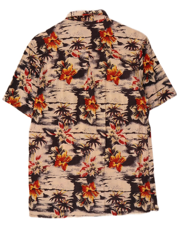 Vintage Kurzarmhemd für Jungen, 12–13 Jahre, groß, beige, geblümt, hawaiianisch
