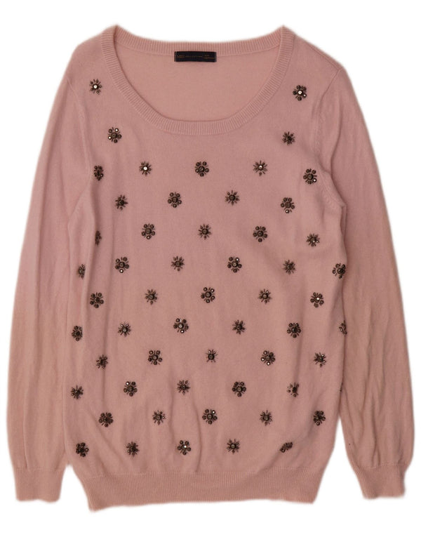 Marks & Spencer Damen-Pullover mit U-Boot-Ausschnitt, Gr. 16, Größe L, rosa geblümt