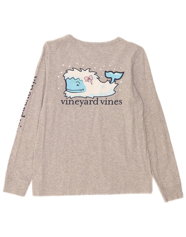 Vineyard Vines Womens Graphic Top Langarm UK 10 Small Grau meliert