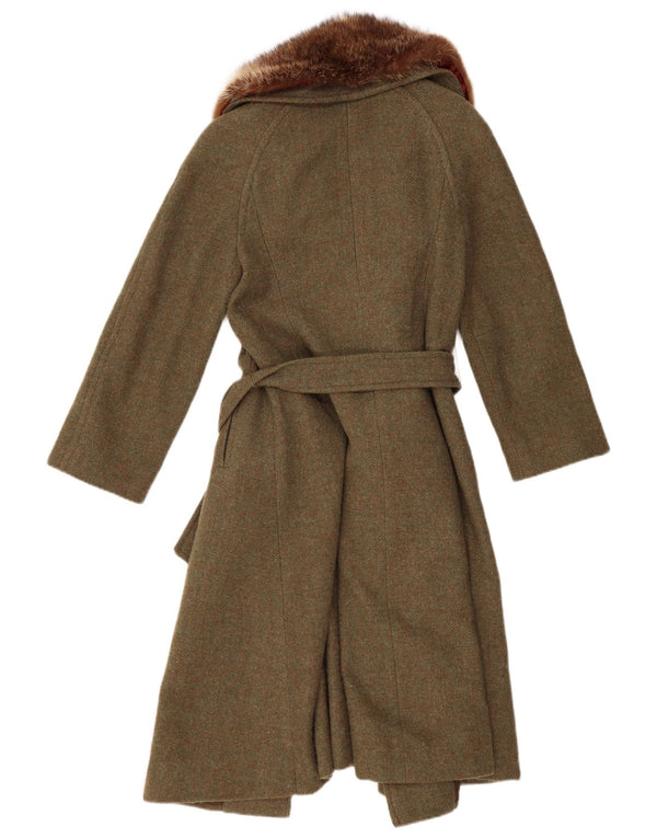 Aquascutum Womens Overcoat UK 10 Small Khaki New Wool