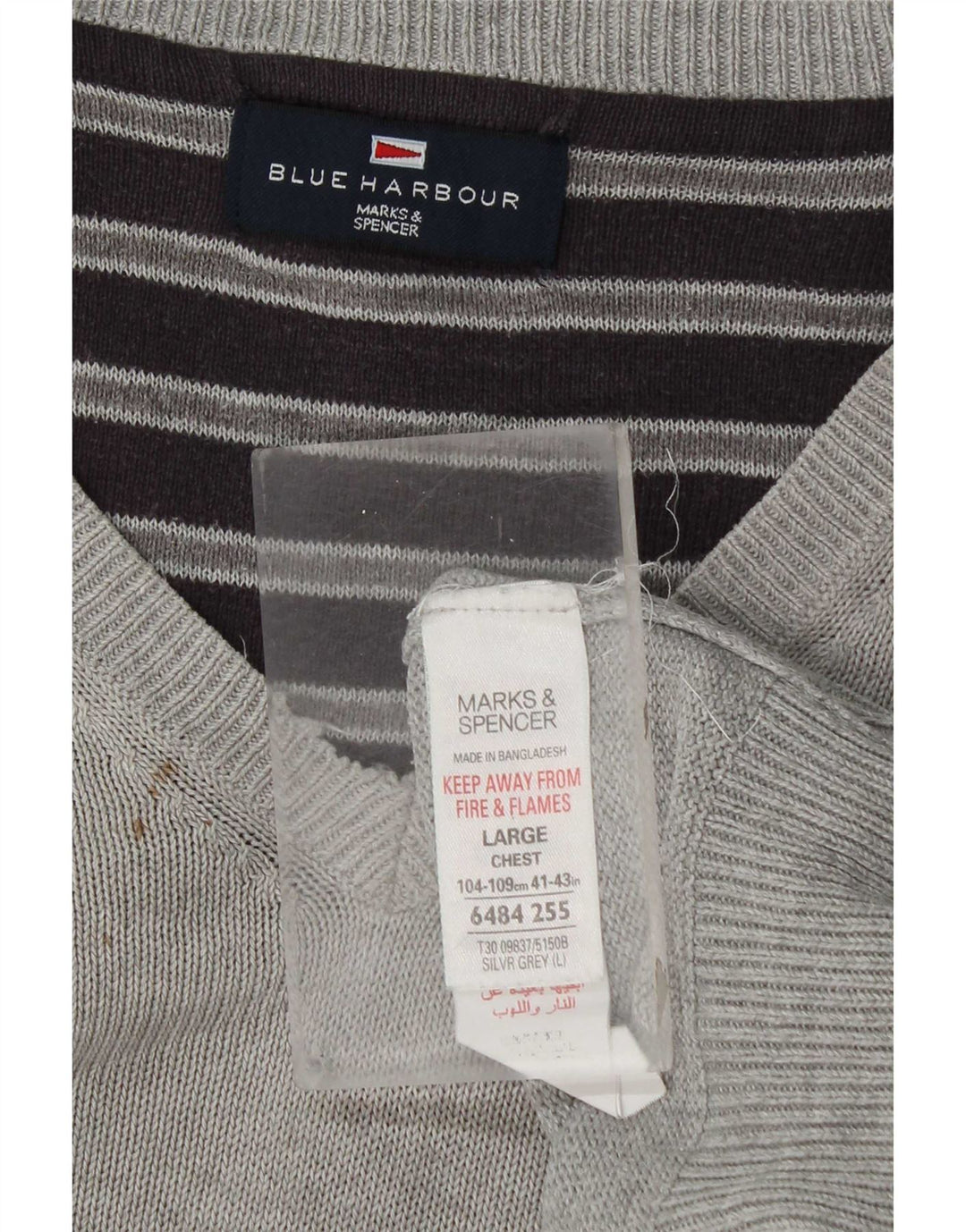 Marks & Spencer Herren Blue Harbor V-Ausschnitt Pullover Pullover Große graue Baumwolle