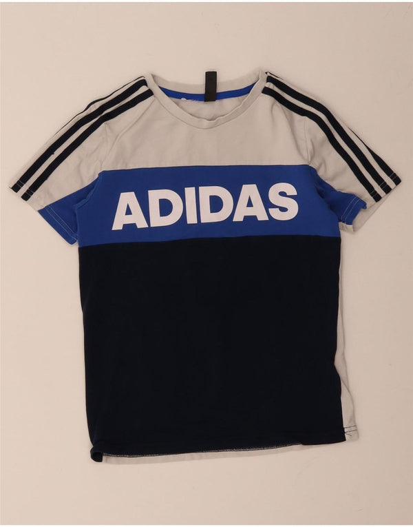 Adidas T-Shirt mit Grafik für Jungen, 9–10 Jahre, weiße Farbblock-Baumwolle