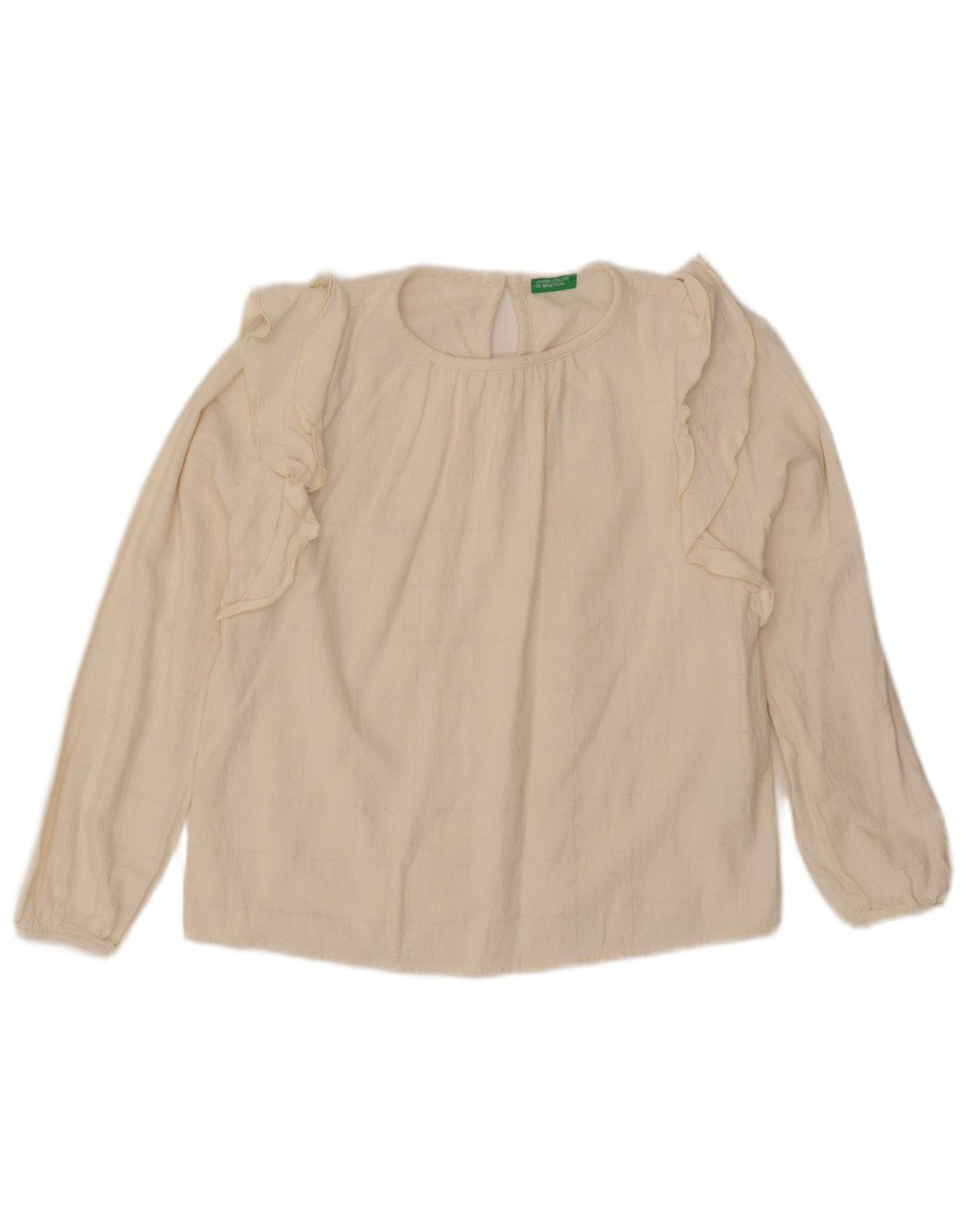 Benetton Mädchen-Blusenoberteil mit Rüschen vorne, 11–12 Jahre, 2XL, gebrochenes Weiß, kariert