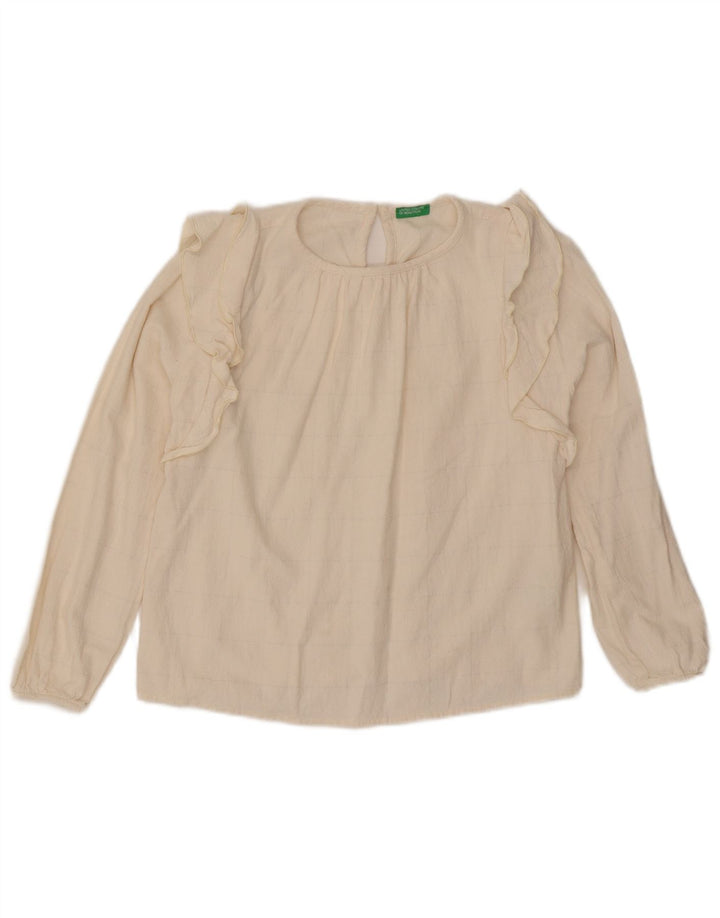 Benetton Mädchen-Blusenoberteil mit Rüschen vorne, 11–12 Jahre, 2XL, gebrochenes Weiß, kariert