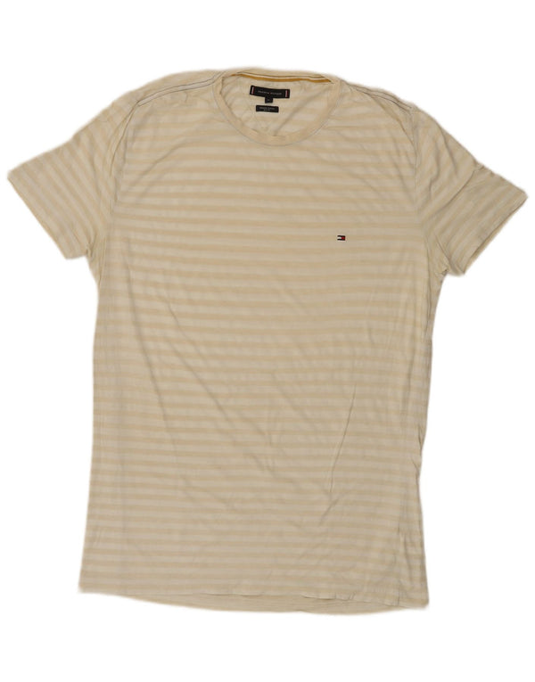 Tommy Hilfiger Herren Slim Fit T-Shirt Top XL Beige gestreift aus Baumwolle