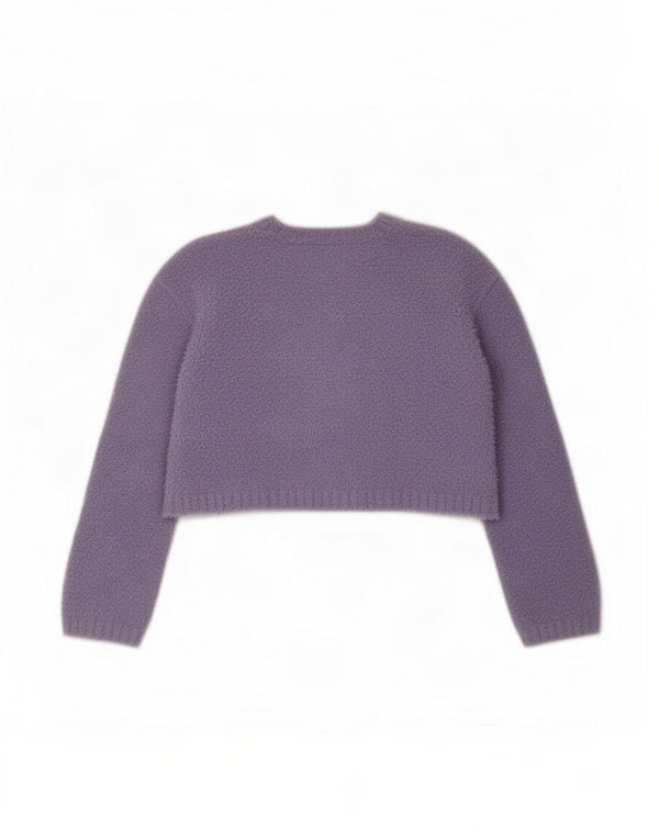 Benetton Damen Crop Pullover mit U-Boot-Ausschnitt, UK 14, Mittelviolett