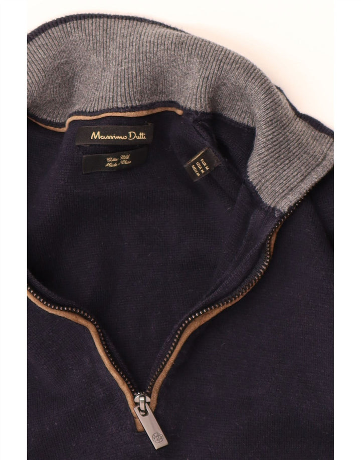 MASSIMO DUTTI Herren-Pullover mit Reißverschluss am Hals, mittelmarineblaue Baumwolle