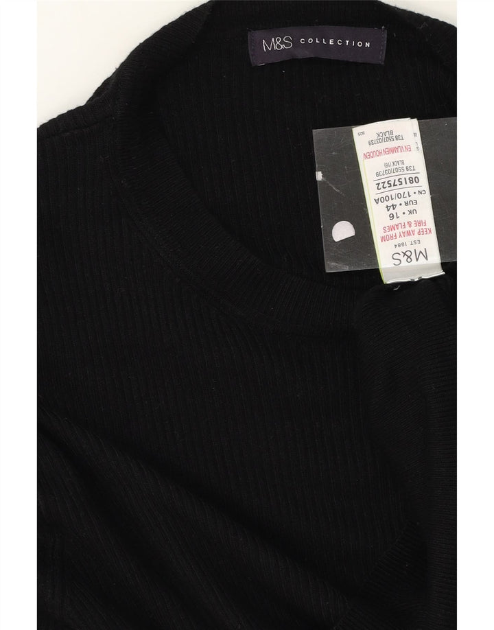 MARKS & SPENCER Womens Crew Neck Jumper Sweater UK 16 Large Black Viscose Vintage Marks & Spencer and Second-Hand Marks & Spencer from Messina Hembry 
