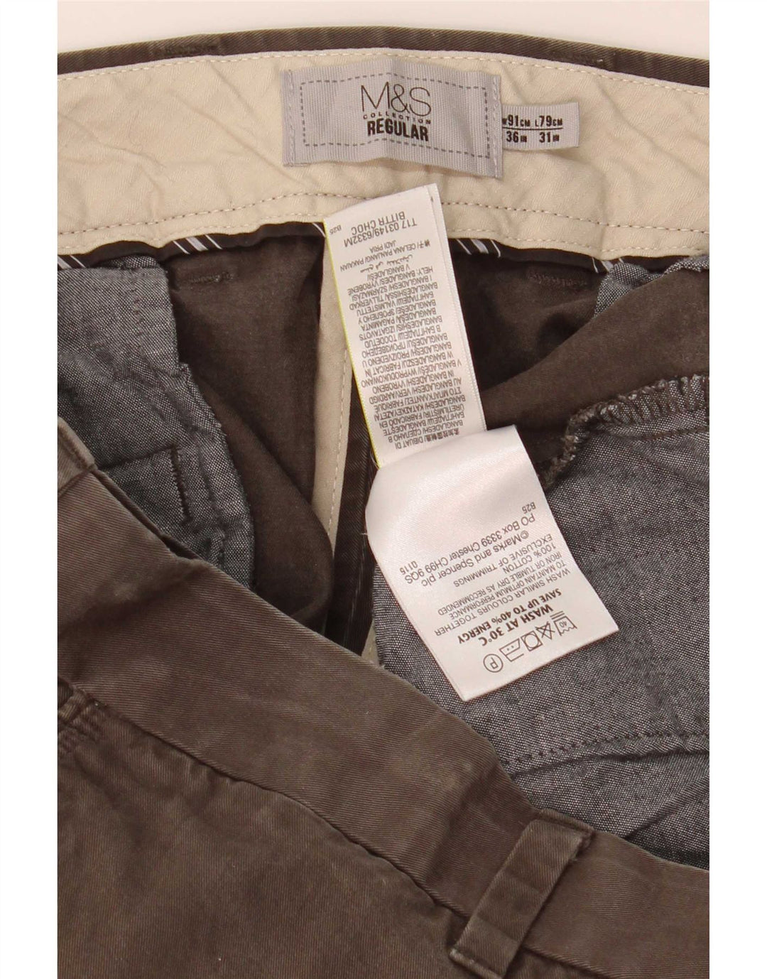 Marks & Spencer Herren-Chinohose, normal, W36, L31, Khaki, Baumwolle