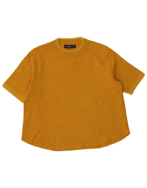 Zara Damen Crop T-Shirt Top UK 12 Mittelgelbe Viskose
