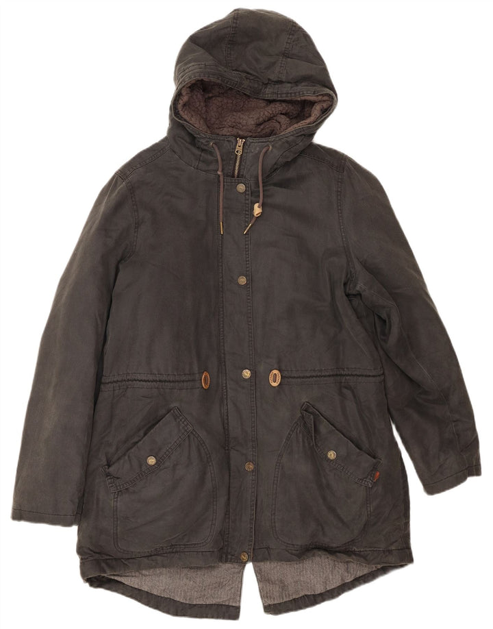 Fat Face Damen-Parka mit Kapuze, UK 14, Größe L, Grau, Baumwolle