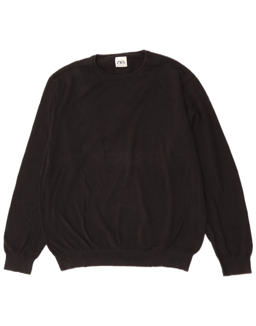 Zara Herren-Pullover mit Rundhalsausschnitt, groß, aus schwarzer Baumwolle