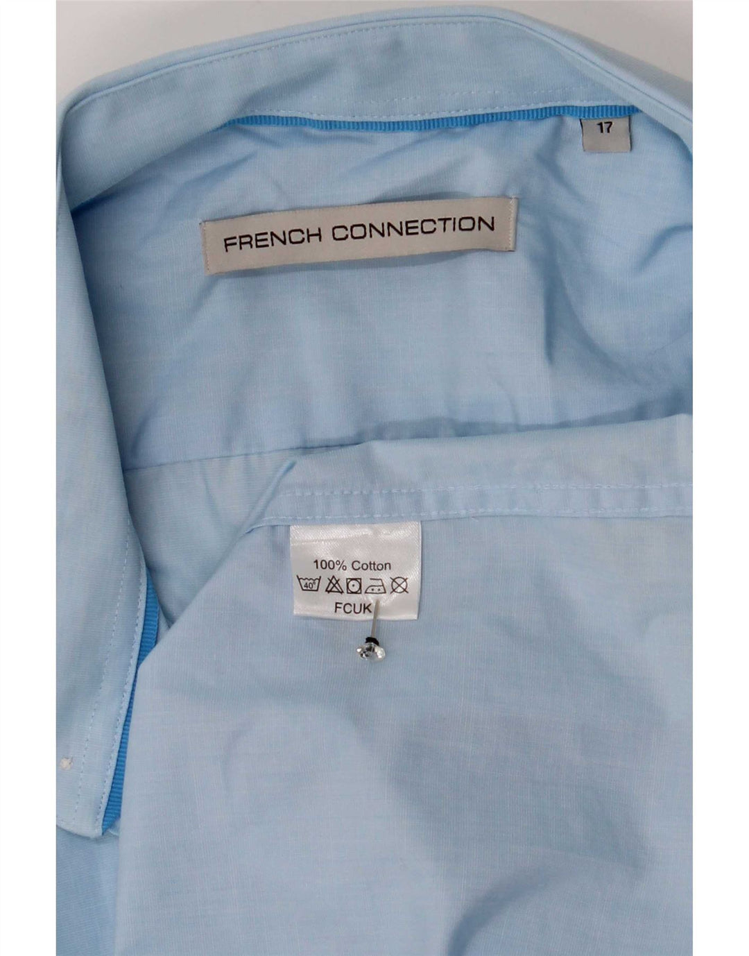 French Connection Herrenhemd, Größe 17 XL, blaue Baumwolle