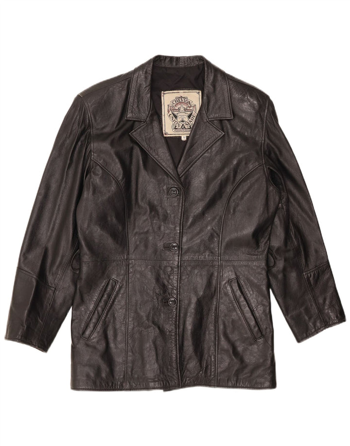 VINTAGE Damen Lederjacke UK 14 Medium Schwarz