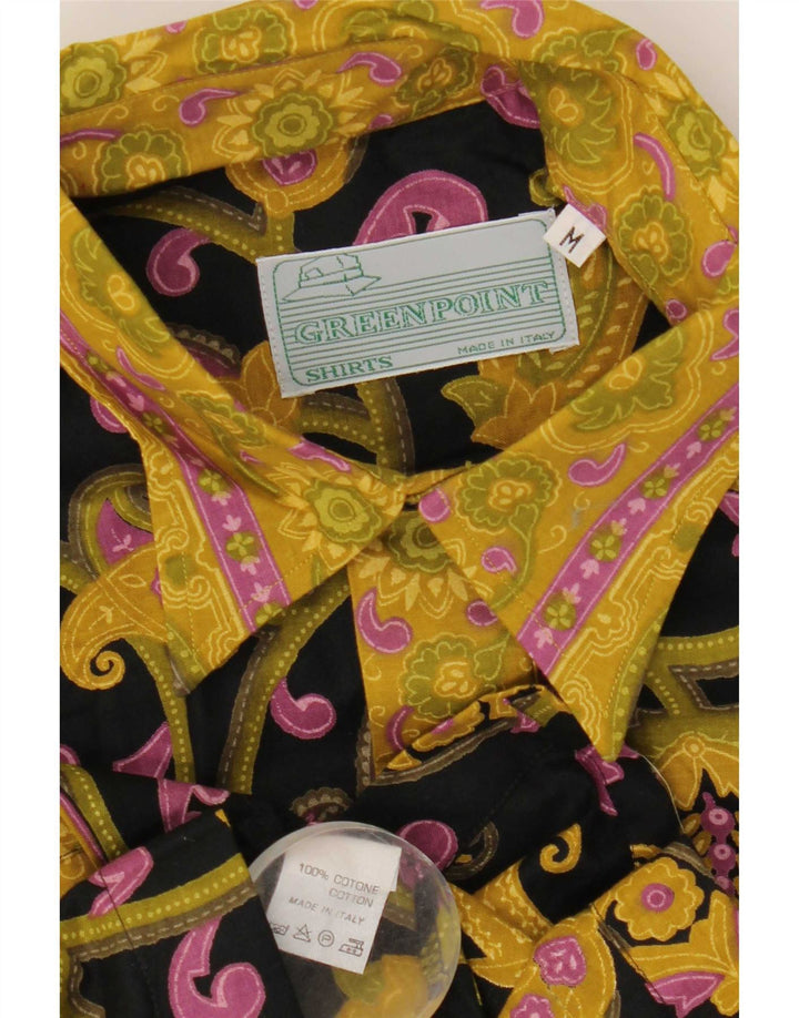 Vintage Herren Kurzarmhemd Mittelschwarz Paisley Baumwolle