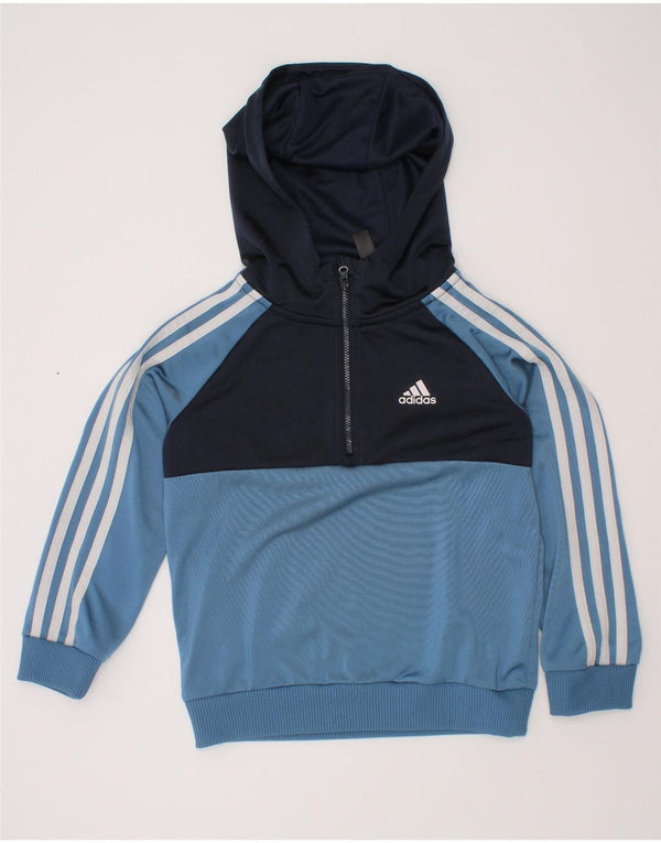 Adidas Jungen Kapuzenpullover mit Reißverschluss, 6–7 Jahre, blaues Farbblock-Polyester