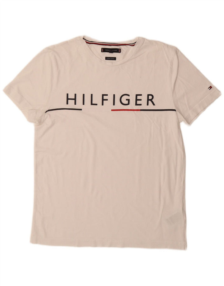 TOMMY HILFIGER Mens Graphic T-Shirt Top Medium White Cotton