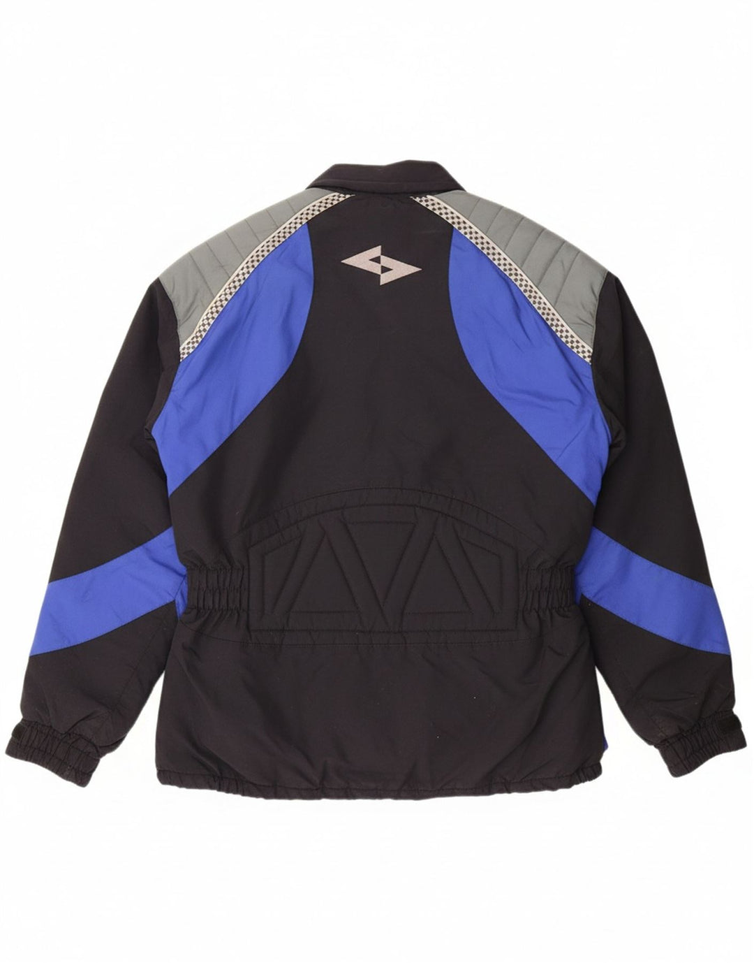 VINTAGE Mens Graphic Biker Jacket UK 36 Small Black Colourblock Nylon