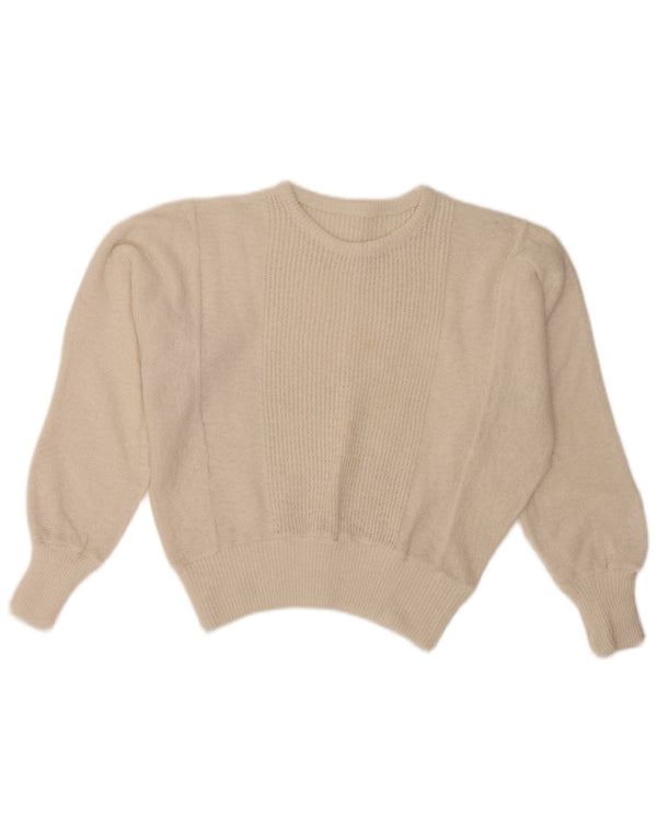Vintage Damen Crop Batwing Rundhalspullover Pullover UK 14 Large Off White