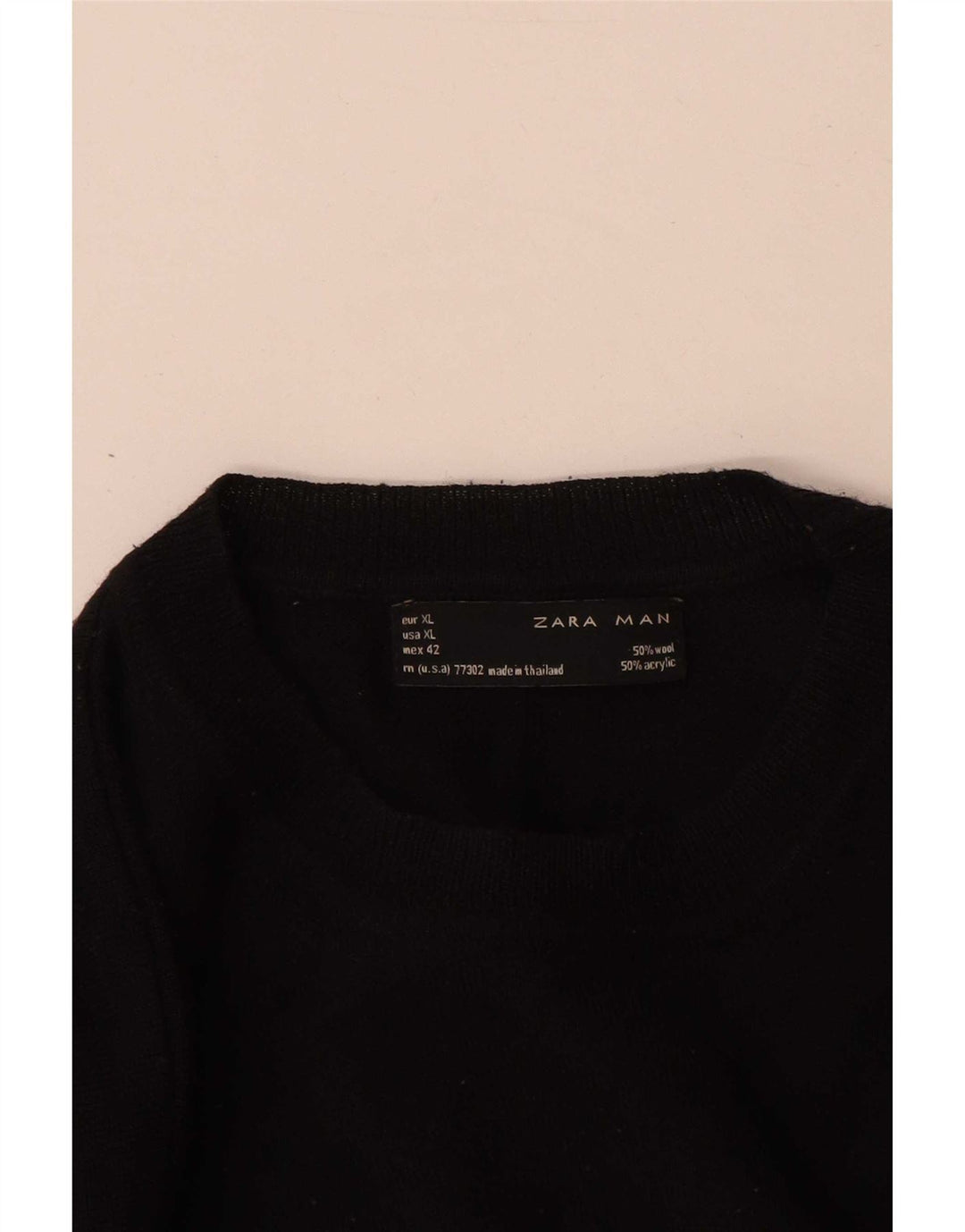 Zara Herren-Pullover mit Rundhalsausschnitt, XL, schwarze Wolle