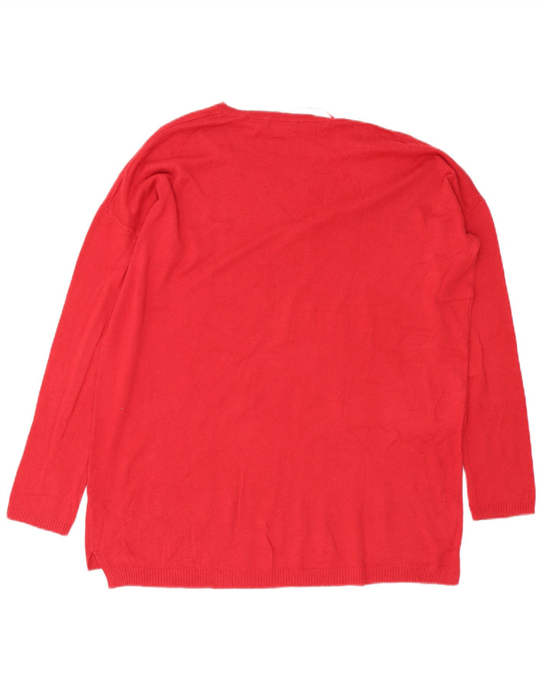 Zara Damen-Pullover, übergroß, V-Ausschnitt, UK 14, mittelrot, Baumwolle