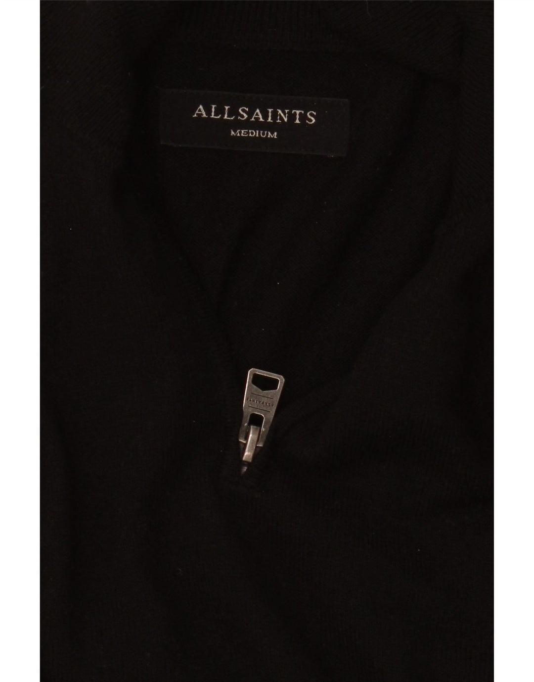 All Saints Herren-Pullover mit Reißverschluss am Hals, Mittelschwarz