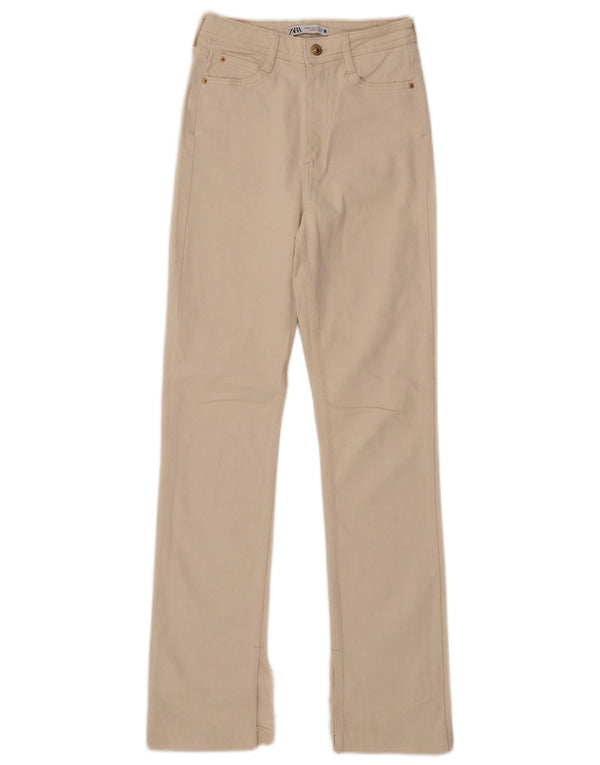 Zara Damen High Rise Straight Jeans EU 34 2XS W24 L31 Beige Baumwolle