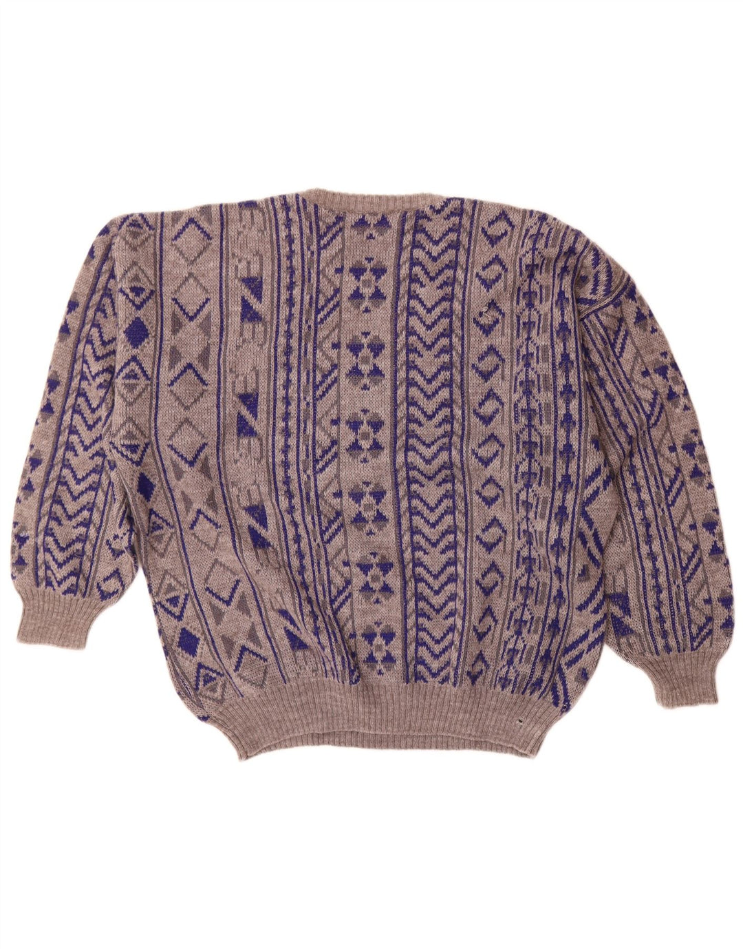 Vintage Herren Rundhalspullover Pullover 2XL Blau Geometrisch