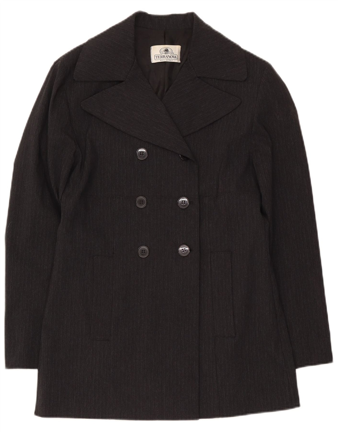 Terranova Womens Pea Coat UK 10 Small Schwarz gestreifte Viskose