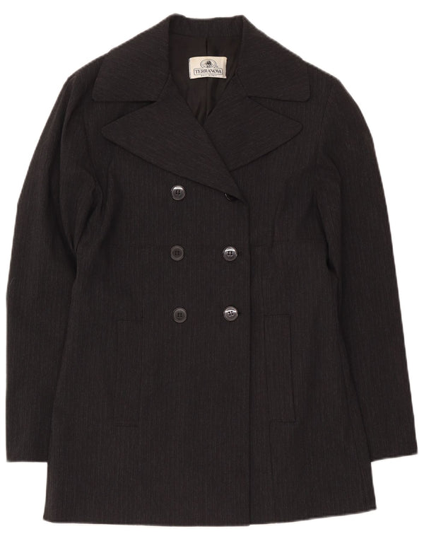 Terranova Womens Pea Coat UK 10 Small Schwarz gestreifte Viskose