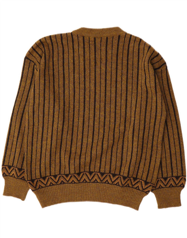 Lasa Herren-Pullover mit Rundhalsausschnitt, mittelbraune geometrische Wolle