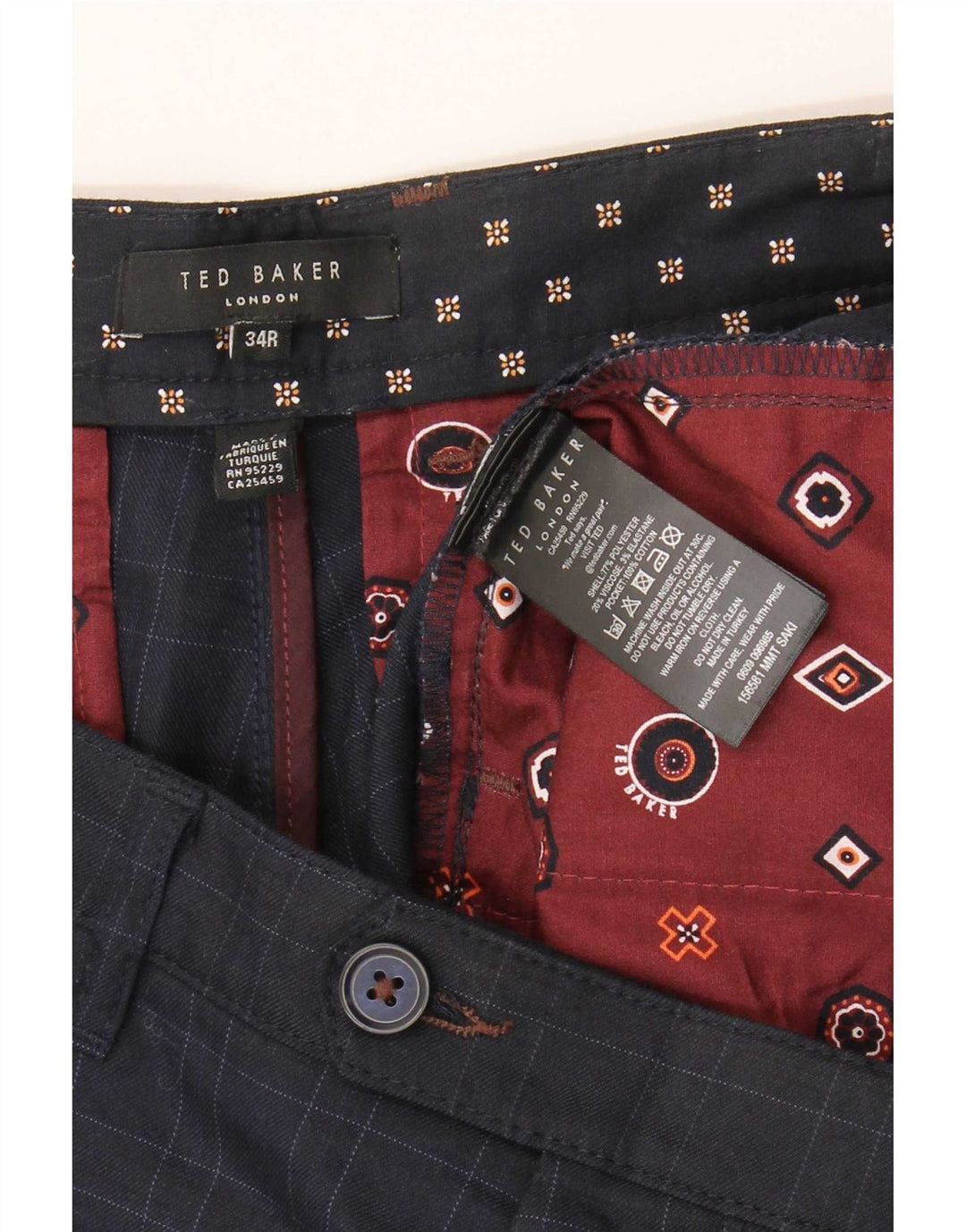 Ted Baker Slim-Anzughose für Herren, W34, L31, marineblau kariertes Polyester
