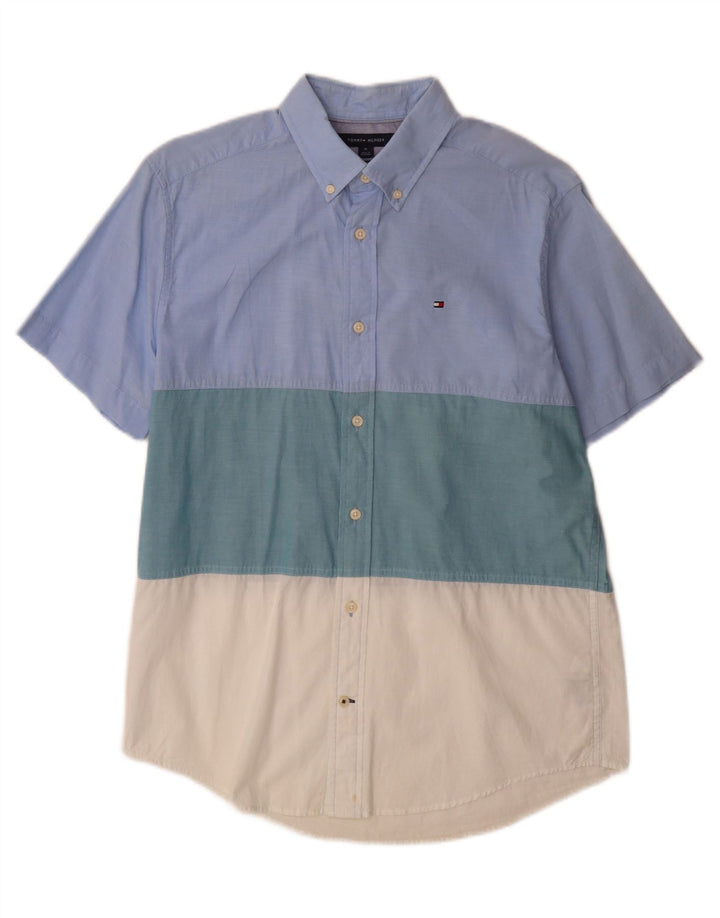 Tommy Hilfiger Herren Kurzarm-Hemd mit individueller Passform, mittelblau, Farbblock