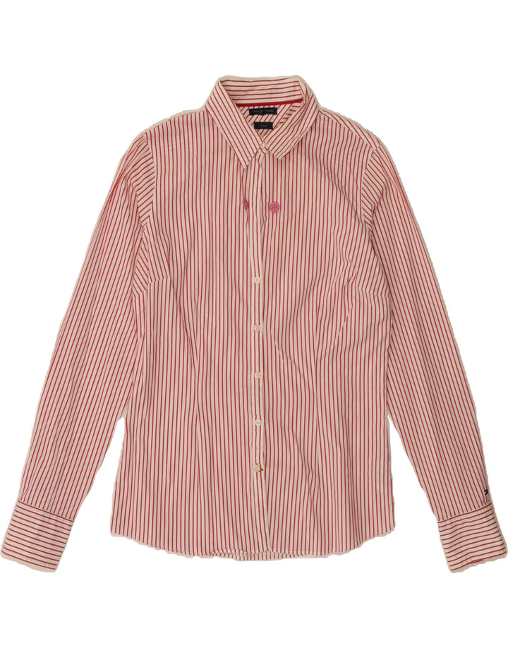 TOMMY HILFIGER Womens Stretch Shirt US 8 Medium Red Striped Cotton Vintage Tommy Hilfiger and Second-Hand Tommy Hilfiger from Messina Hembry 