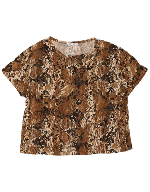 ZARA Womens Oversized Crop T-Shirt Top UK 10 Small Brown Animal Print