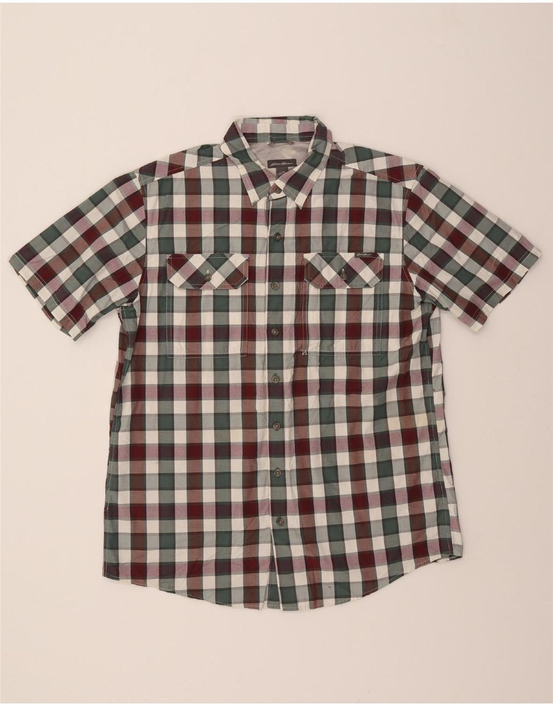 EDDIE BAUER Mens Short Sleeve Shirt Large Multicoloured Check Cotton Vintage Eddie Bauer and Second-Hand Eddie Bauer from Messina Hembry 