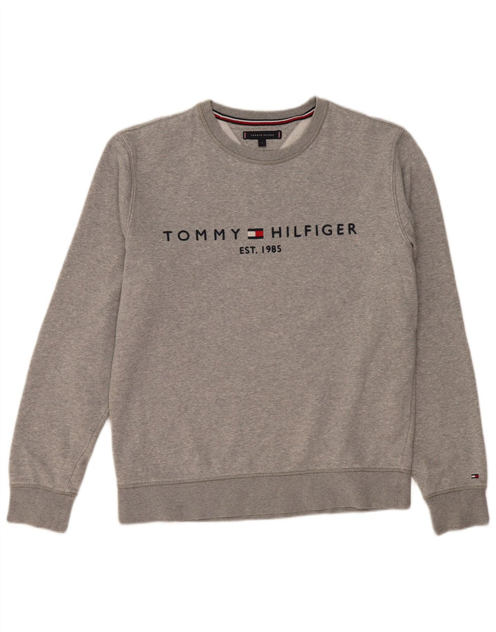 Tommy Hilfiger Herren-Sweatshirt mit Grafik, groß, graue Baumwolle