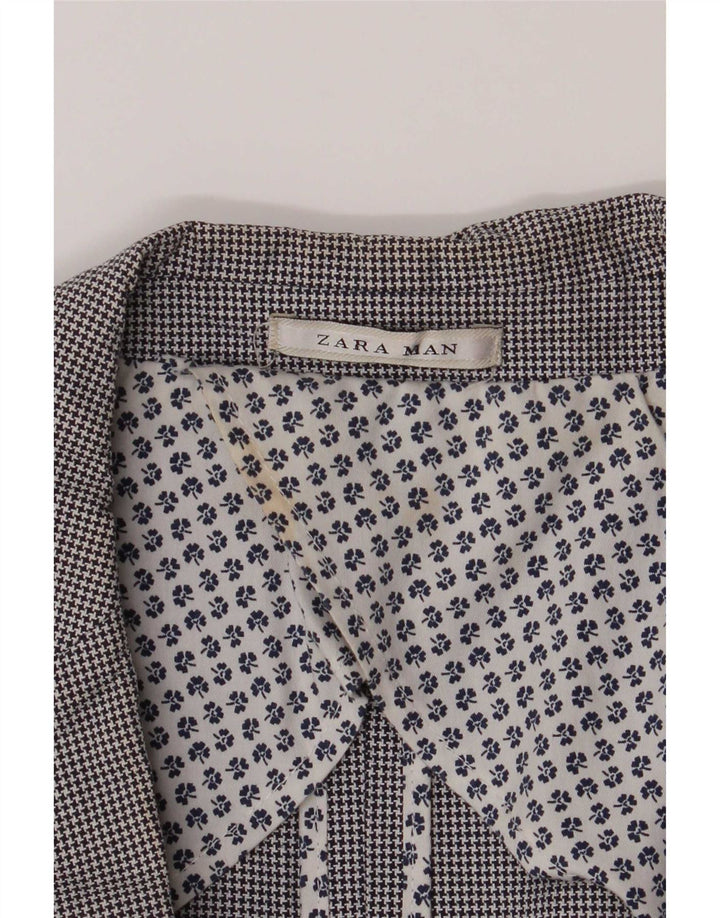 Zara Herren-Blazer mit 2 Knöpfen, Gr. 40, groß, graue Baumwolle mit Hahnentrittmuster