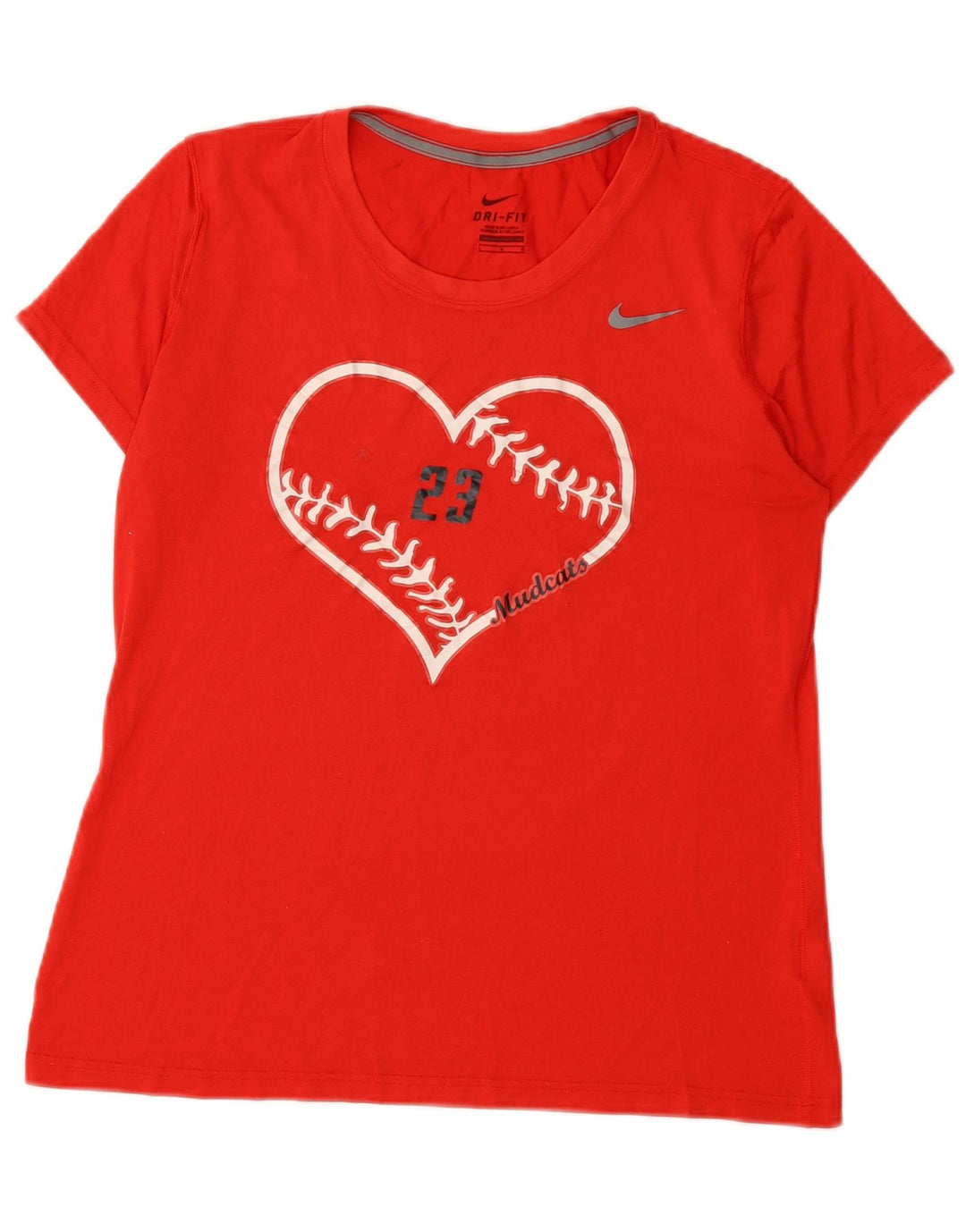 Nike Damen Mudcats Graphic T-Shirt Top UK 14 Large Rot Polyester