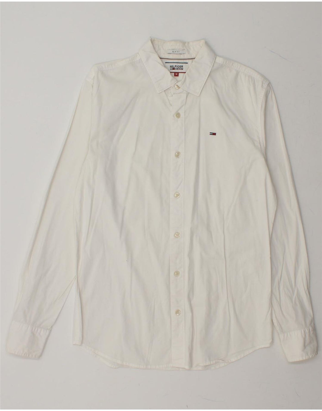 TOMMY HILFIGER Mens Slim Fit Shirt Medium White Vintage Tommy Hilfiger and Second-Hand Tommy Hilfiger from Messina Hembry 