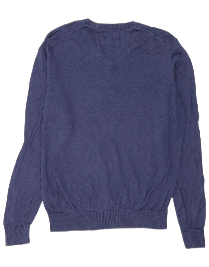 Marks & Spencer Herren-Pullover mit V-Ausschnitt aus mittelblauer Baumwolle