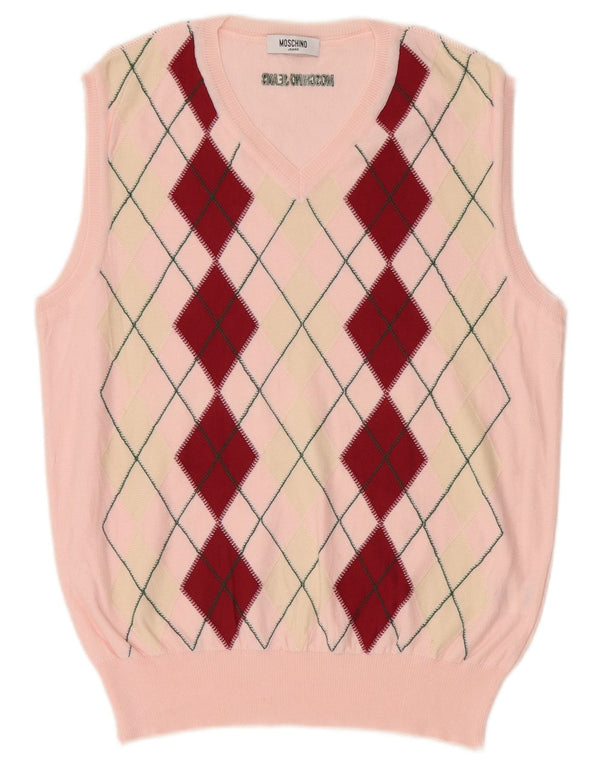 Moschino Damen Weste Tank Top UK 14 Large Pink Argyle/Diamond Cotton