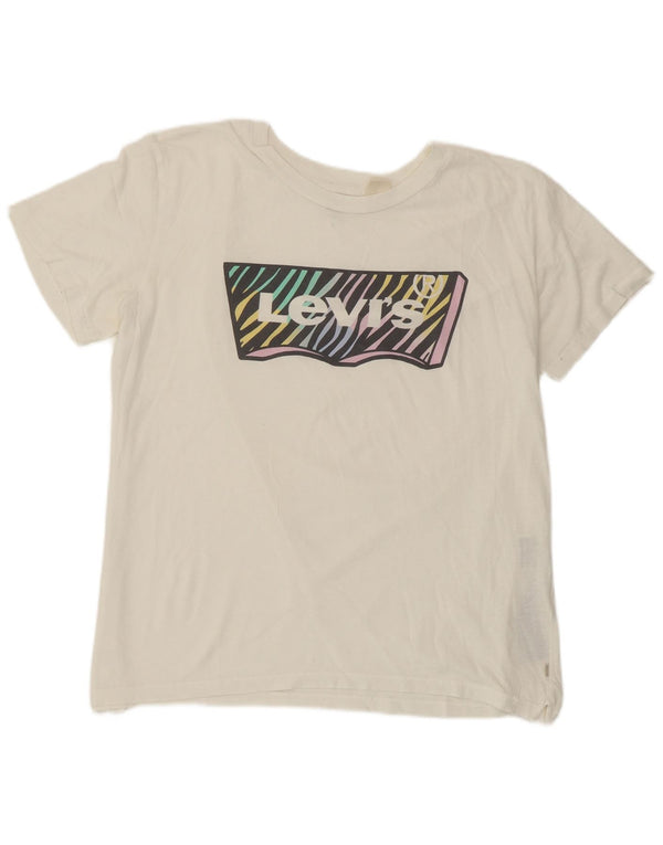 Levi's Womens Graphic T-Shirt Top UK 14 Mittelweiße Baumwolle