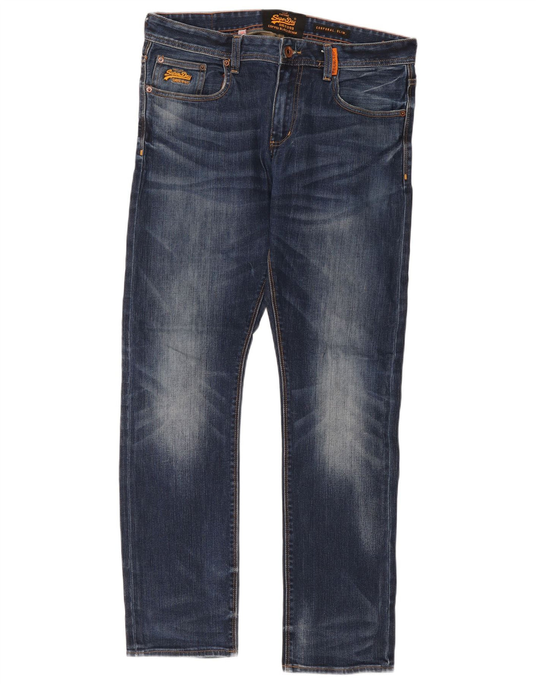 Superdry Herren Corporal Slim Jeans W34 L32 Blaue Baumwolle