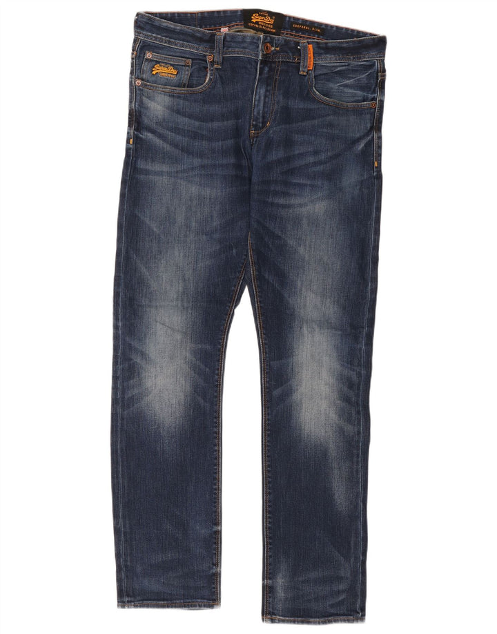 Superdry Herren Corporal Slim Jeans W34 L32 Blaue Baumwolle
