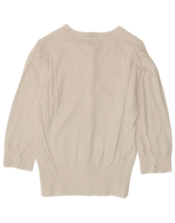 Oasis Damen-Strickjacke mit 3/4-Ärmeln, UK-Gr. 12, mittelweiße Baumwolle