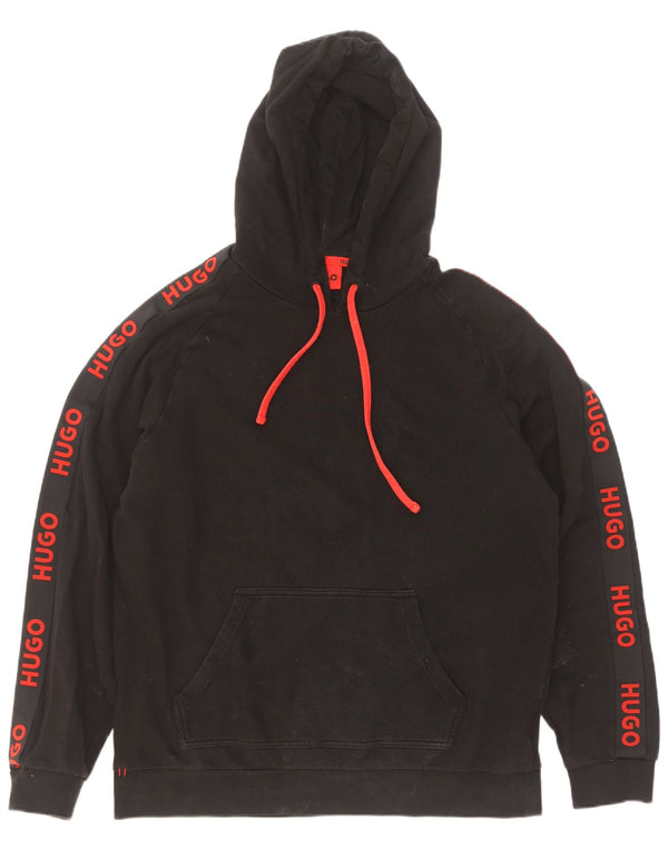 Hugo Boss Herren Grafik-Hoodie-Pullover XL aus schwarzer Baumwolle