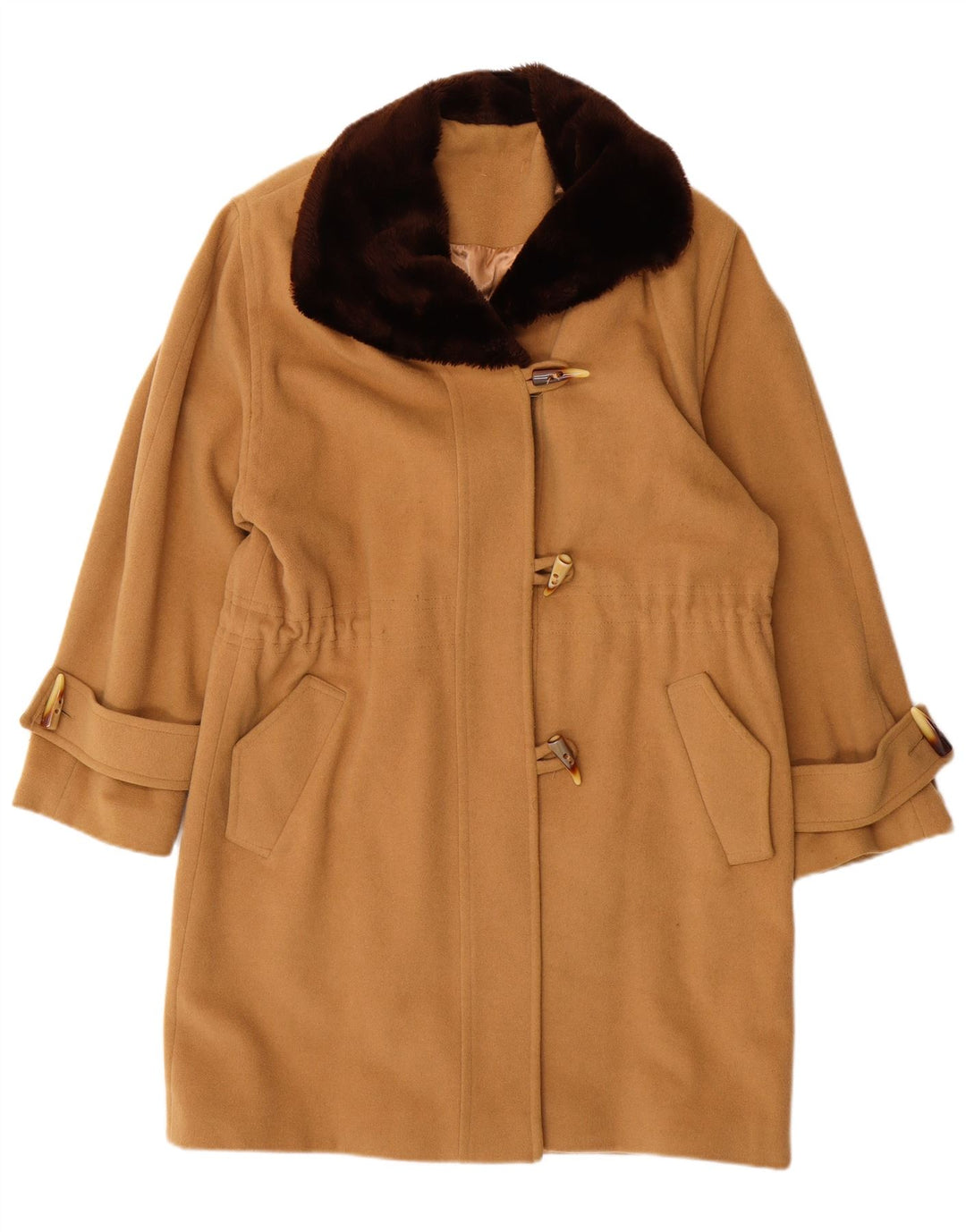 VINTAGE Damen Dufflecoat UK 14 Mittelbeige Wolle