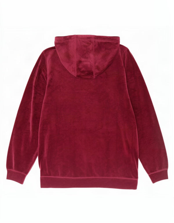 Dkny Womens Graphic Velour Hoodie Pullover UK 16 Large Burgund Polyester